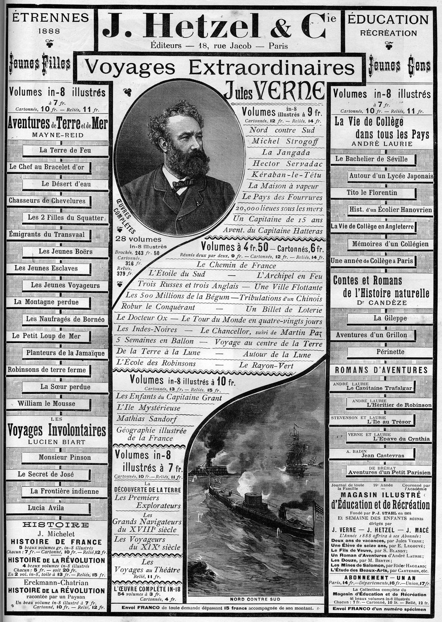 Pubblicità per i romanzi di Jules Verne avvicinandosi alla fine dell