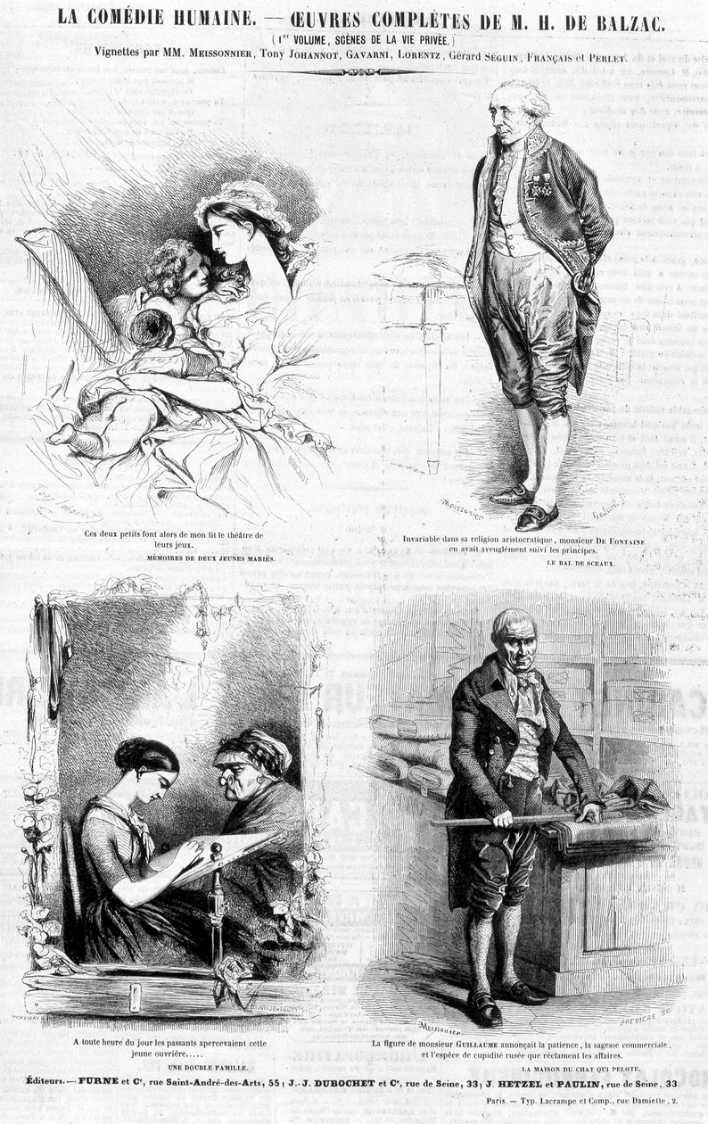 Pagina pubblicitaria per le opere di Balzac - in "Charivari", luglio 1842 da French School