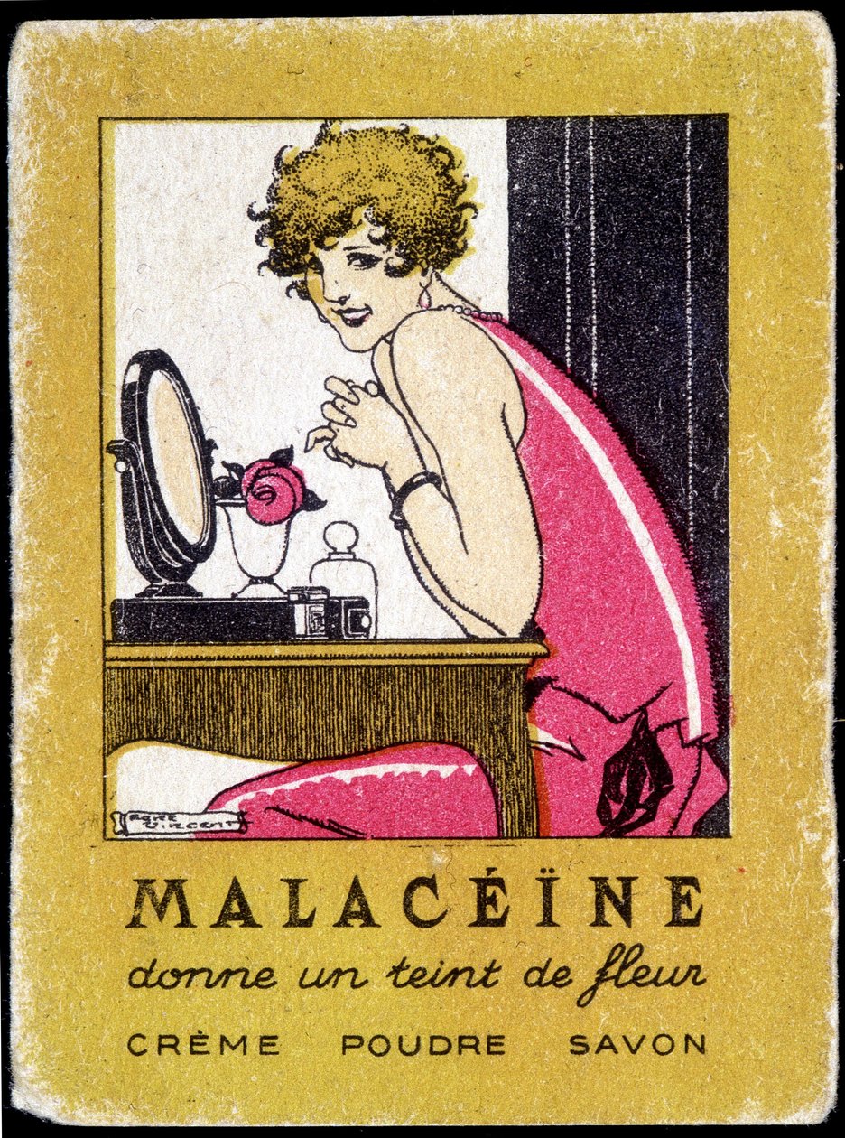 Cartolina pubblicitaria per i prodotti di bellezza Malacène. circa 1920. da French School