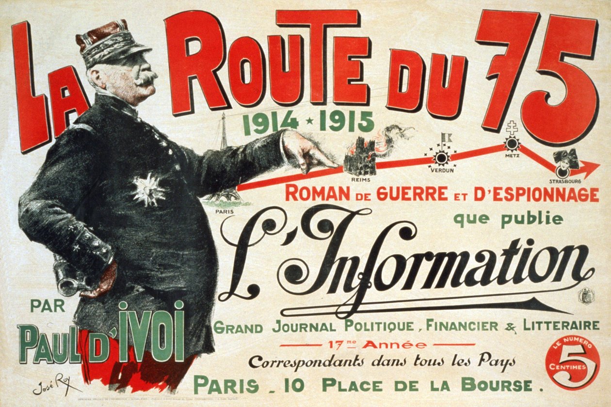 Poster pubblicitario per il romanzo "La Route du 75:1914 - 1915: Roman de guerre et d