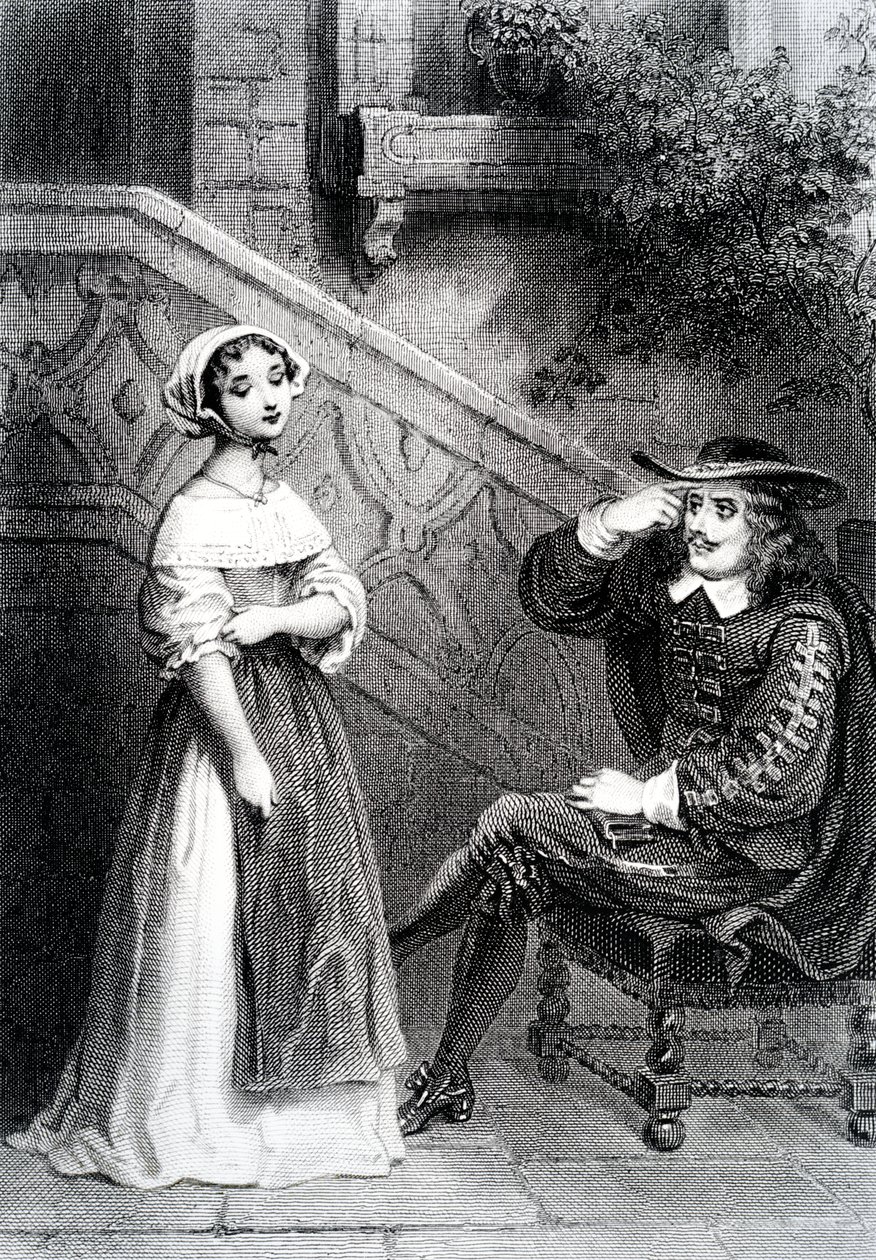 Agnese con il suo tutore Arnolphe, da La scuola delle mogli, di Molière da French School