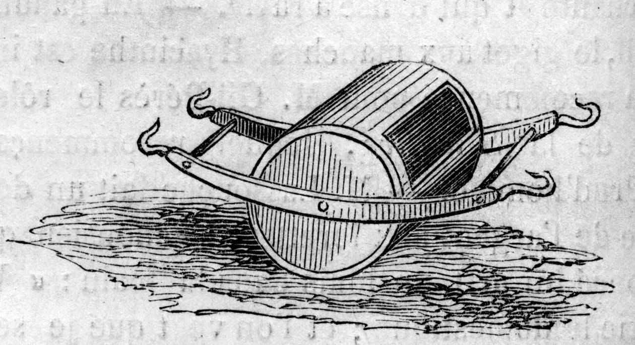 Macchina agricola: un distributore di fertilizzanti presentato al concorso agricolo di Parigi nel 1860. Incisione in 