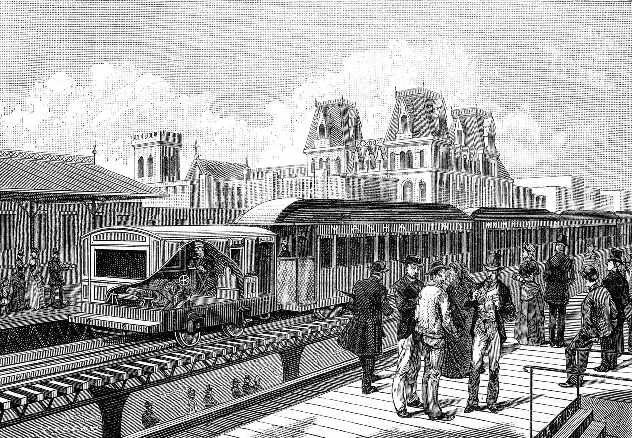 Metro aereo (elettrico) per New York nel 1885 da French School