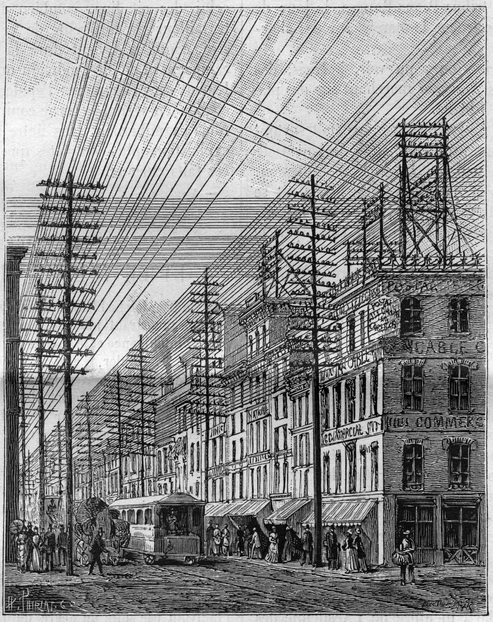 Fili elettrici aerei, a Filadelfia (Stati Uniti), all