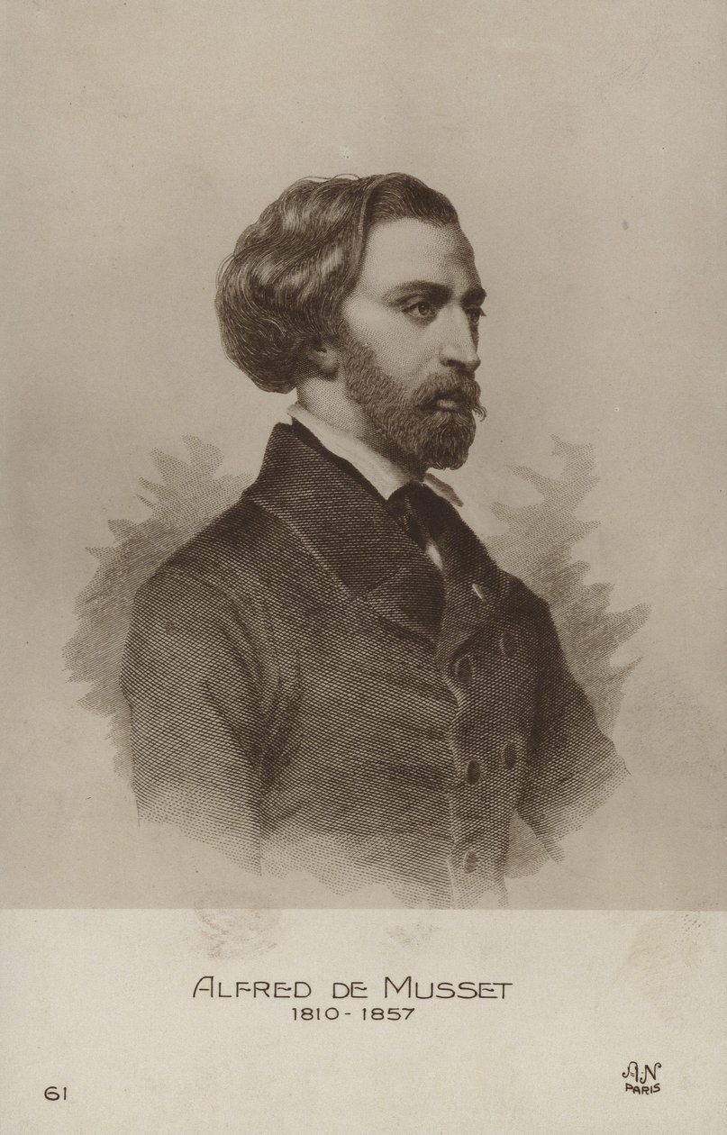 Alfred de Musset, drammaturgo, romanziere e poeta francese (litografia) da French School