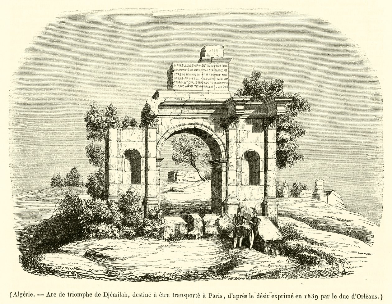 Algeria, Arco di trionfo di Djemilah, destinato ad essere trasportato a Parigi (incisione) da French School