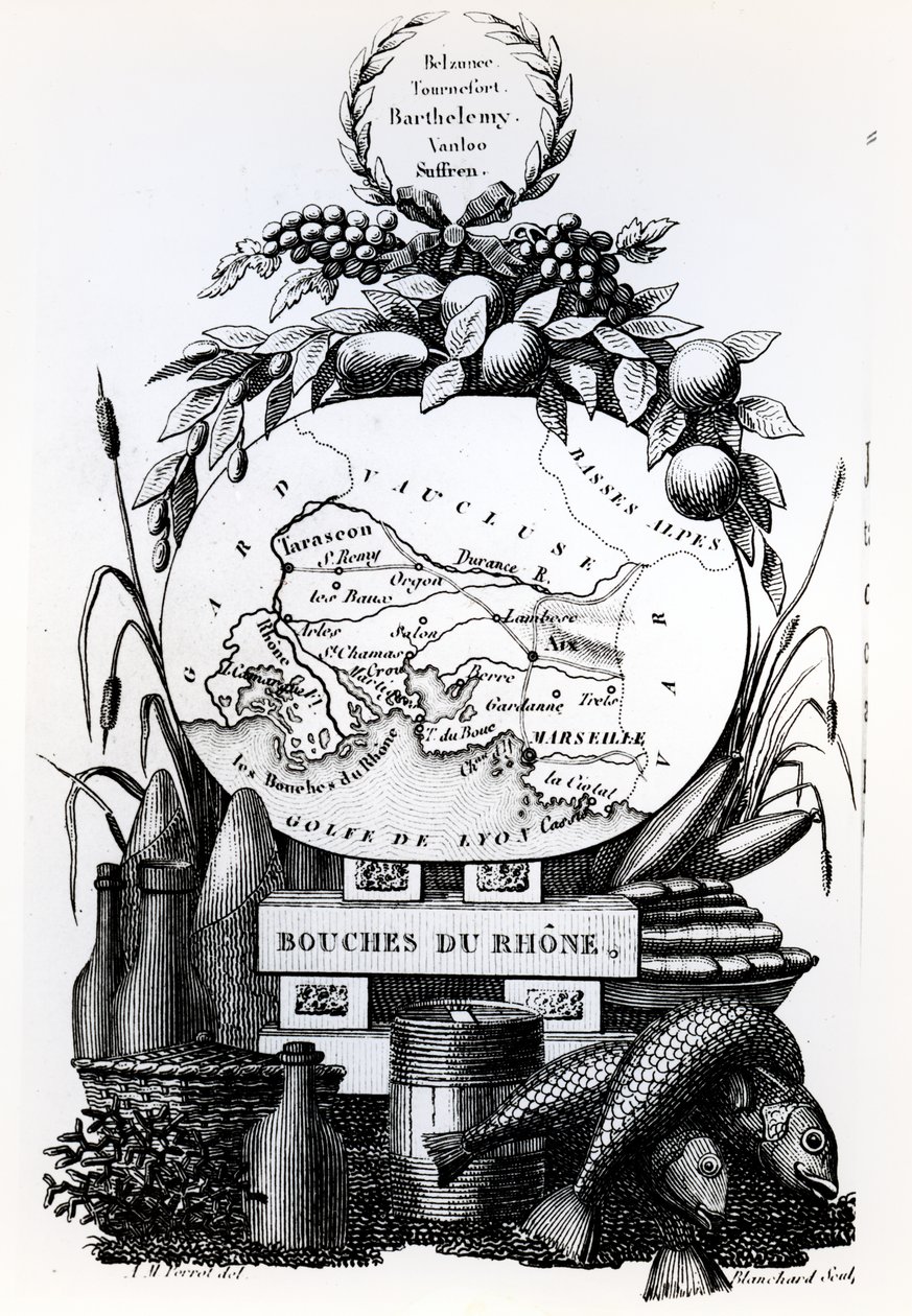 Mappa allegorica del dipartimento delle Bouches-du-Rhône, c.1830 da French School