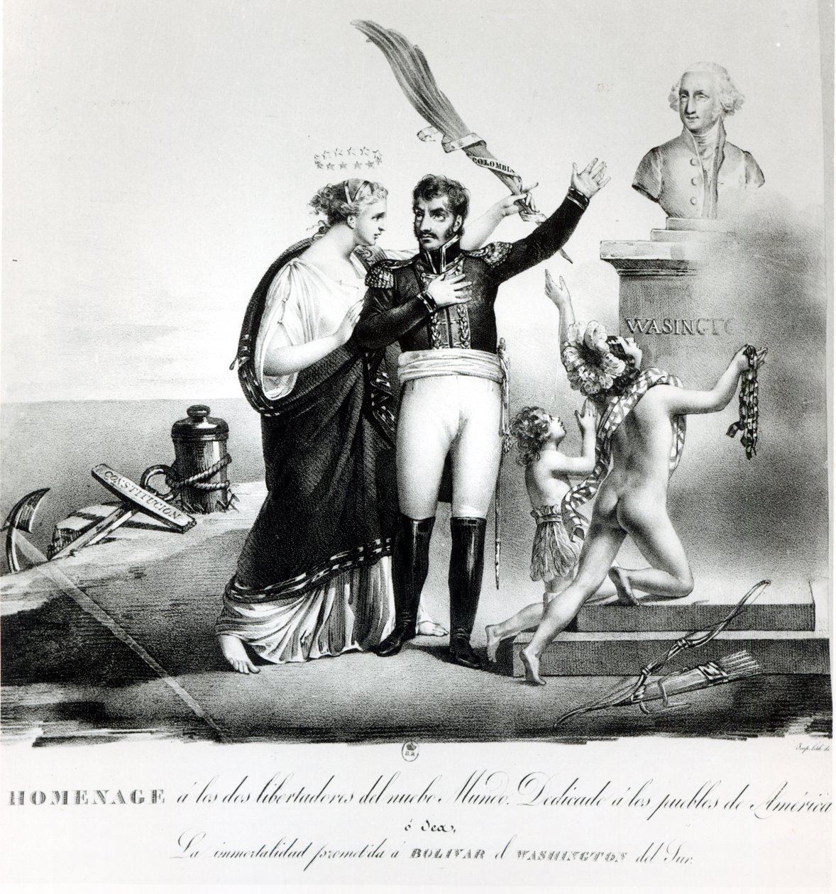 Ritratto allegorico del Generale Simon Bolivar (1783-1830) c.1840 da French School