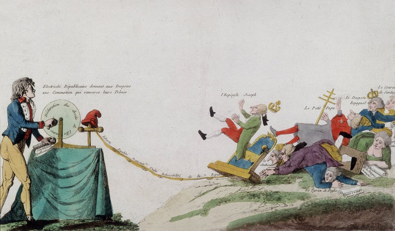 Allegoria della Rivoluzione Francese che rimuove tutti i troni dei ladri incoronati da French School