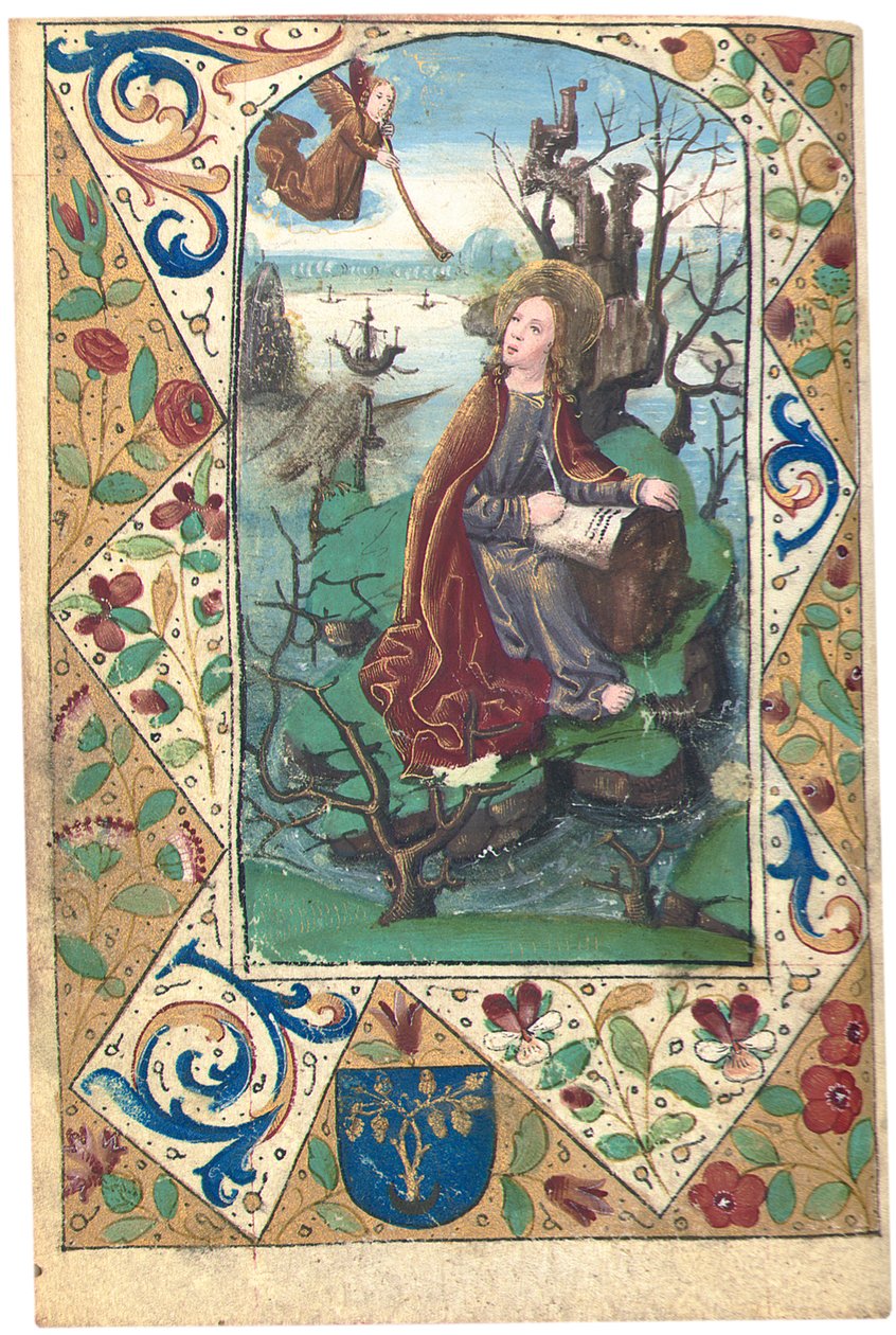 Un angelo appare a Maria Maddalena nel deserto, illustrazione dal Libro delle Ore, Uso di Roma da French School