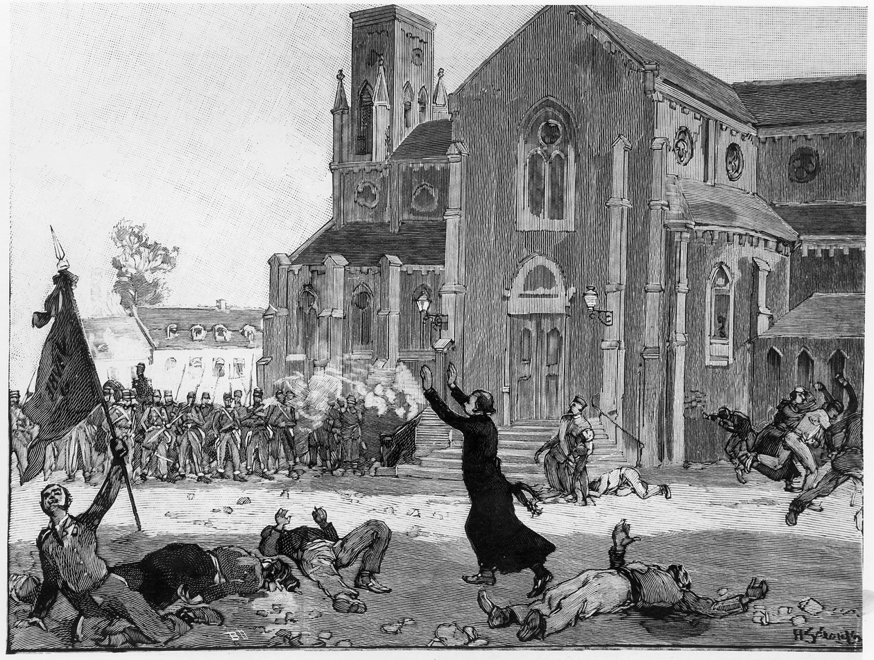 Una rivolta nella piazza del municipio a Fourmies, illustrazione da Le Monde Illustre, 9 maggio 1891 da French School