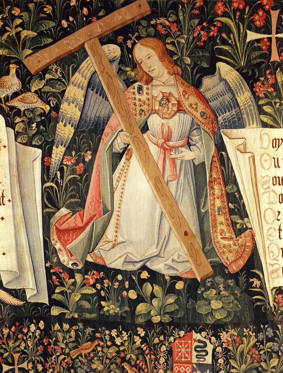 Un angelo che porta la croce, da un arazzo che raffigura angeli con gli strumenti della Passione, Laboratorio della Loira da French School
