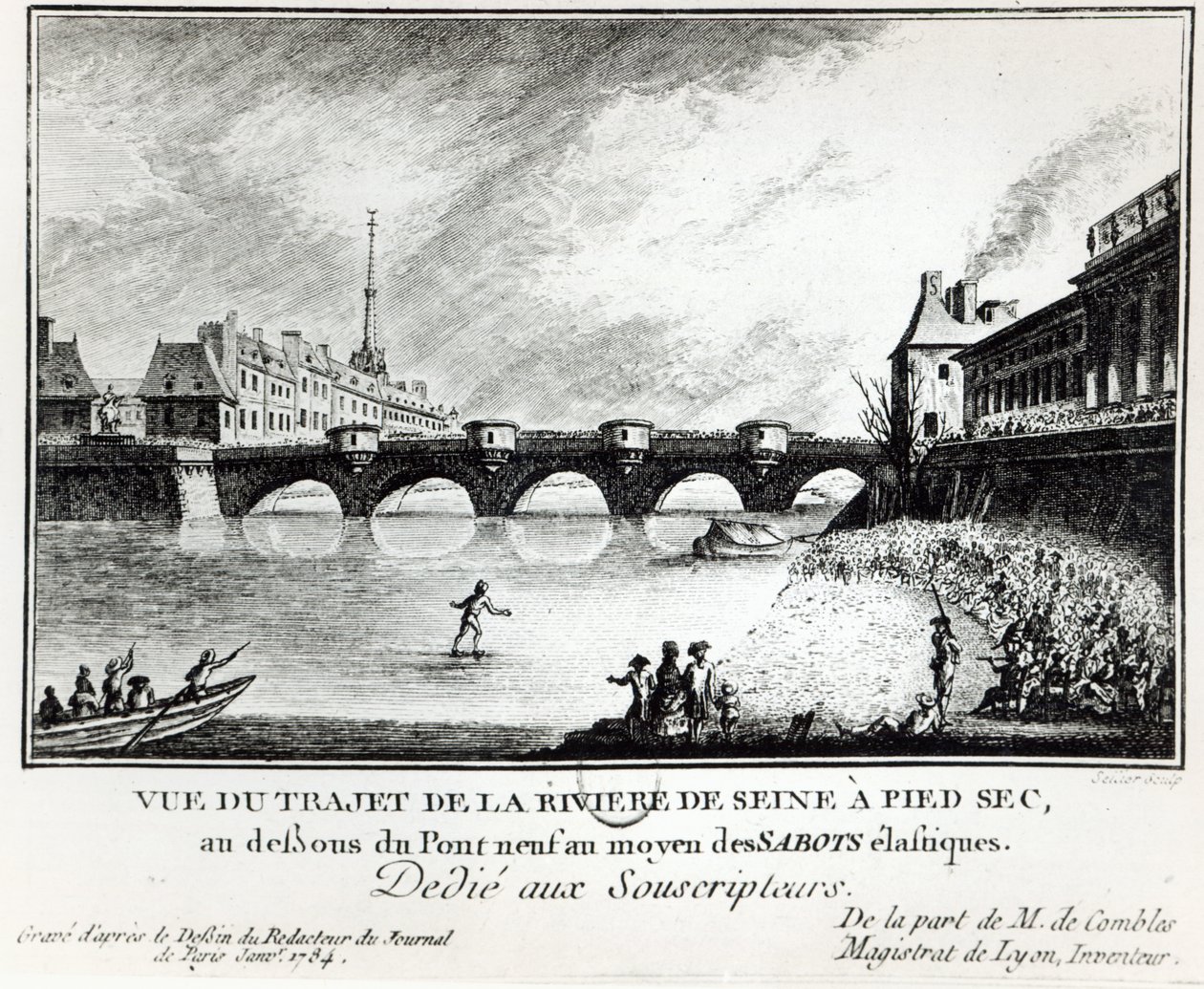 Un tentativo di attraversare la Senna, 1784 da French School