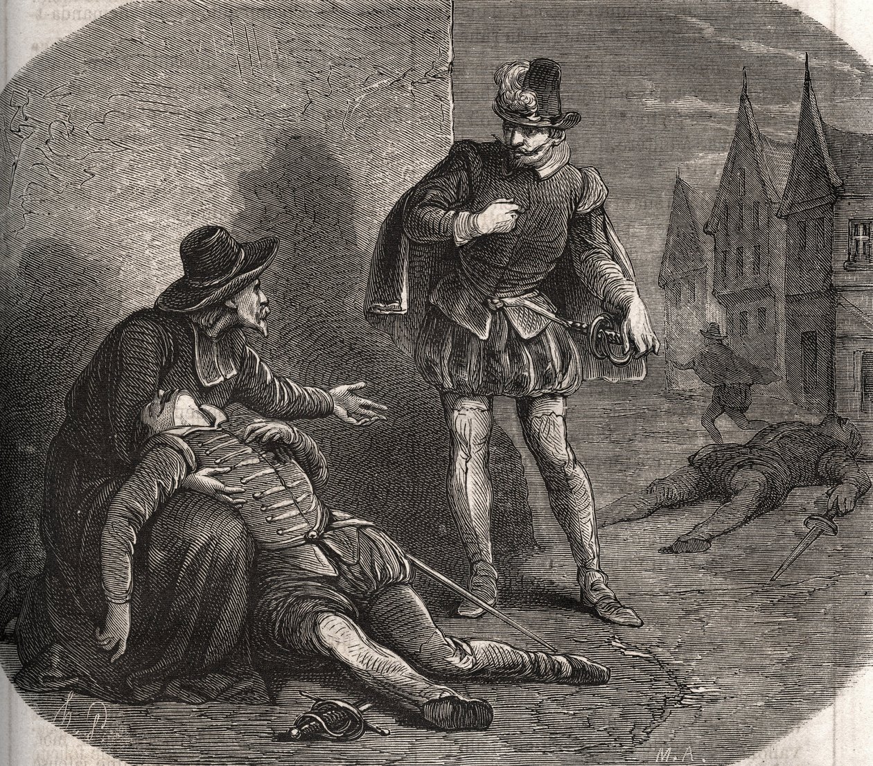Un emissario del re di Francia Enrico III (1551-1589) fu trovato morente per le strade di Roma nel 1582. Portava un messaggio compromettente del re riguardante sua sorella, Margherita di Valois (1553-1615), nota come Regina Margot. Incisione del 1871 in "H da French School