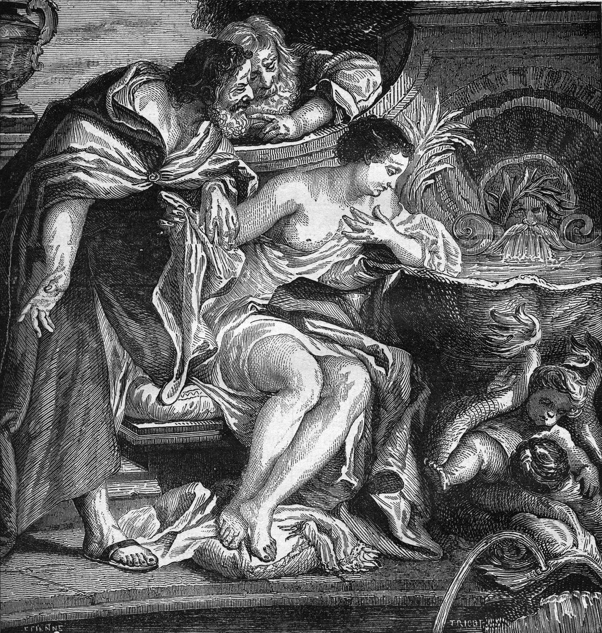 Antico Egitto: Cheope immaginò di prostituire sua figlia per pagare la costruzione delle Piramidi (procuring). Incisione in “La storia della prostituzione e della depravazione tra tutti i popoli del mondo dall