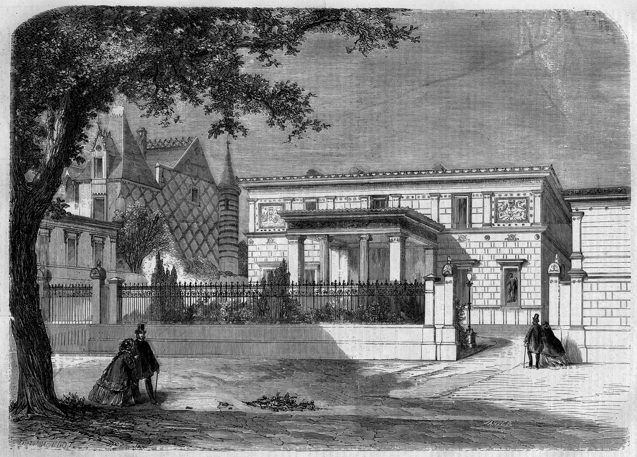 Architettura antica: vista della facciata della casa pompeiana del "Principe Napoleone" (1822-1891) costruita dall