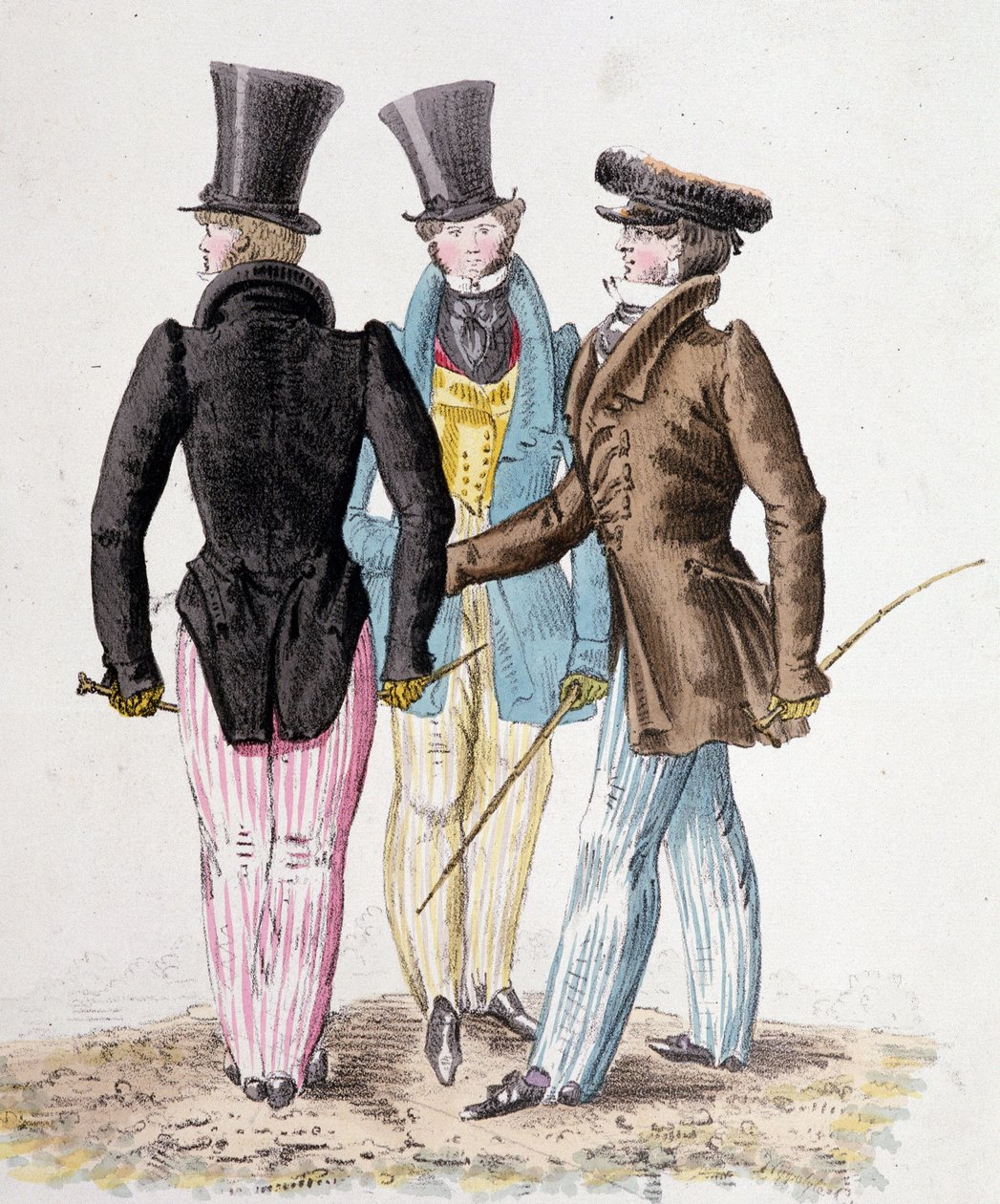 Anglomani, uomini in abito - litografia da French School