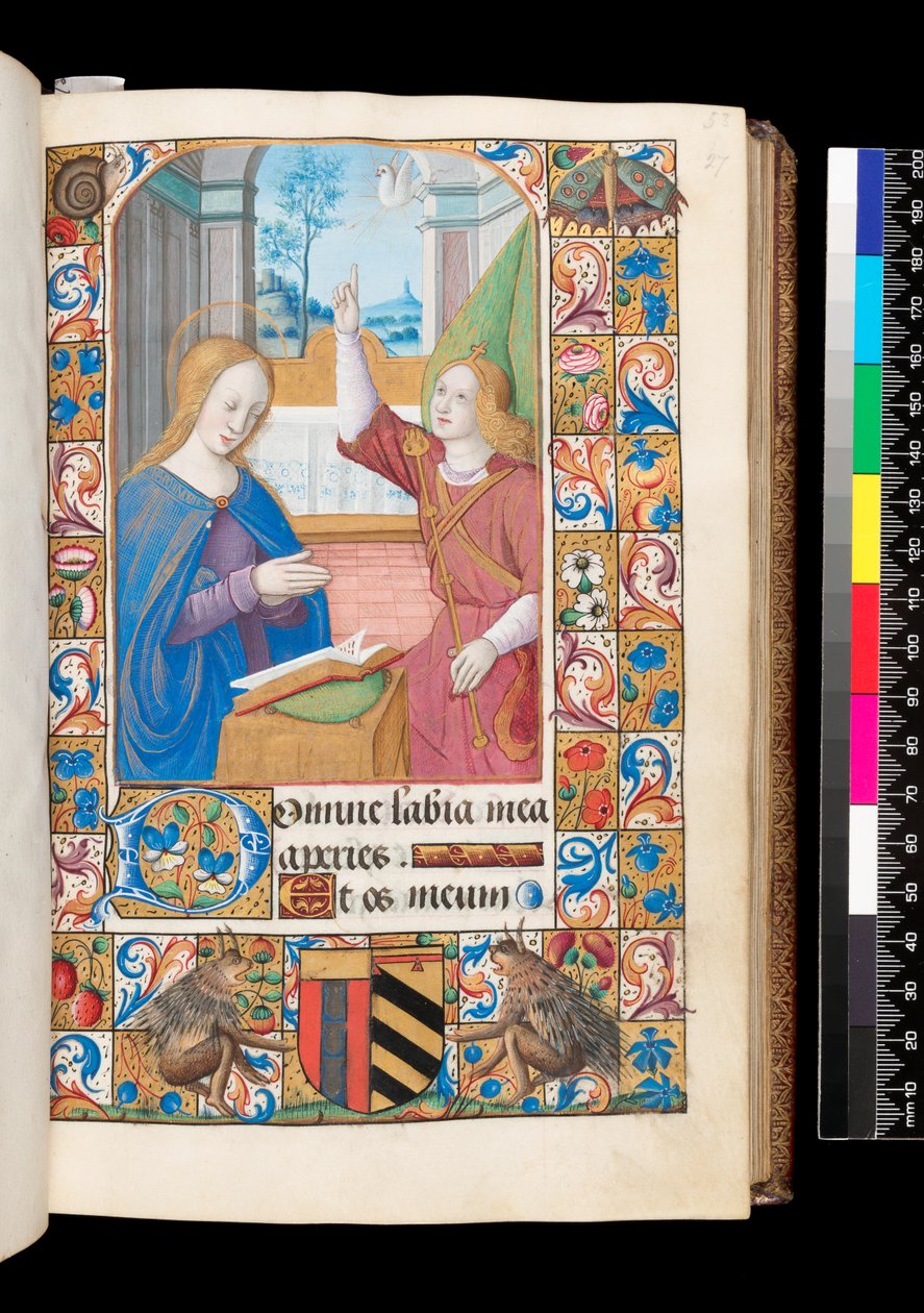 Annunciazione dal Libro delle Ore, MS 92 f.27r, Francia occidentale da French School