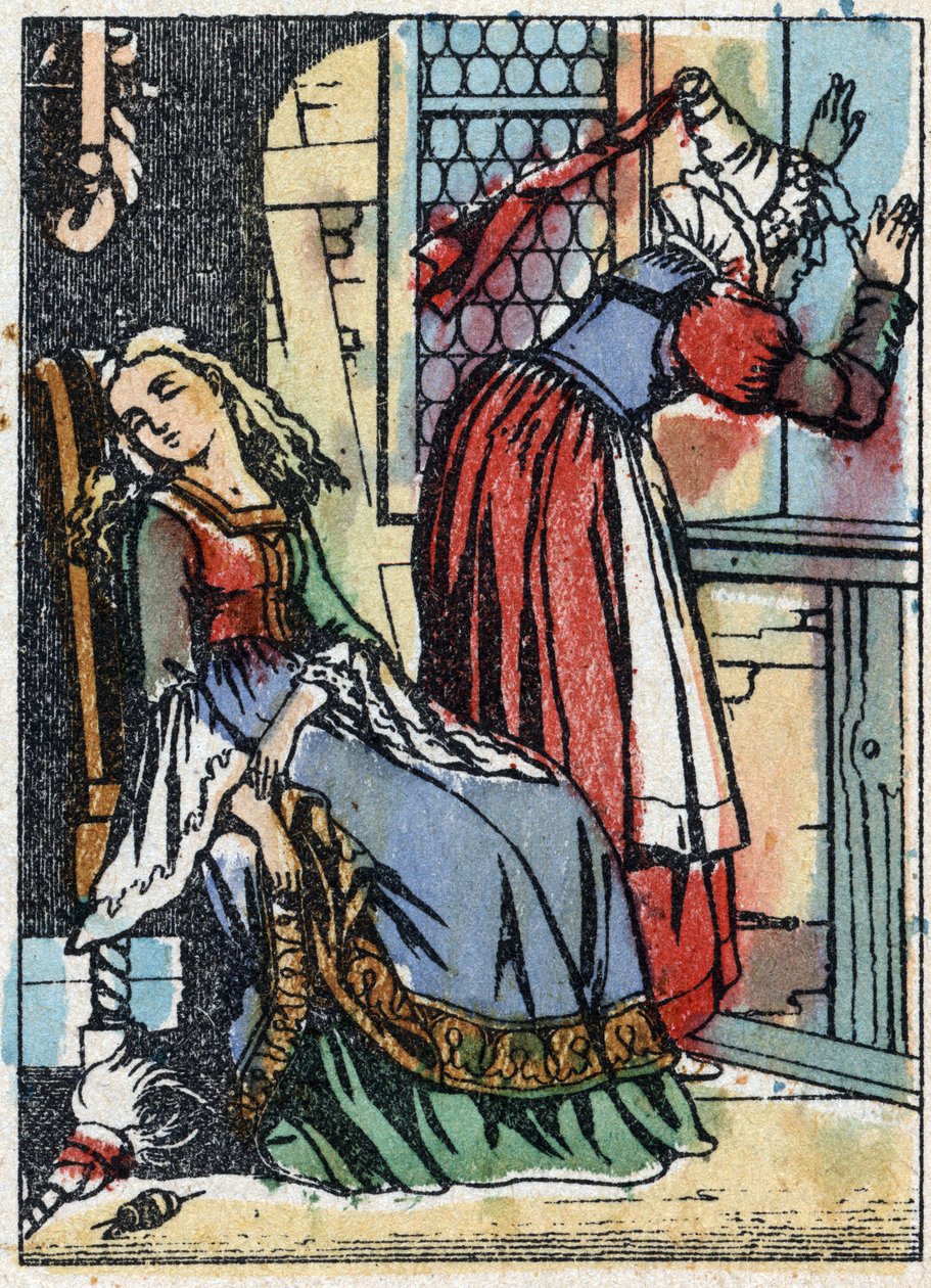 Illustrazione anonima per “La bella addormentata nel bosco”, racconto di Charles Perrault (1628-1703), scrittore francese. Incisione su legno di Imagery Pellerin - Epinal, fine XIX secolo. da French School