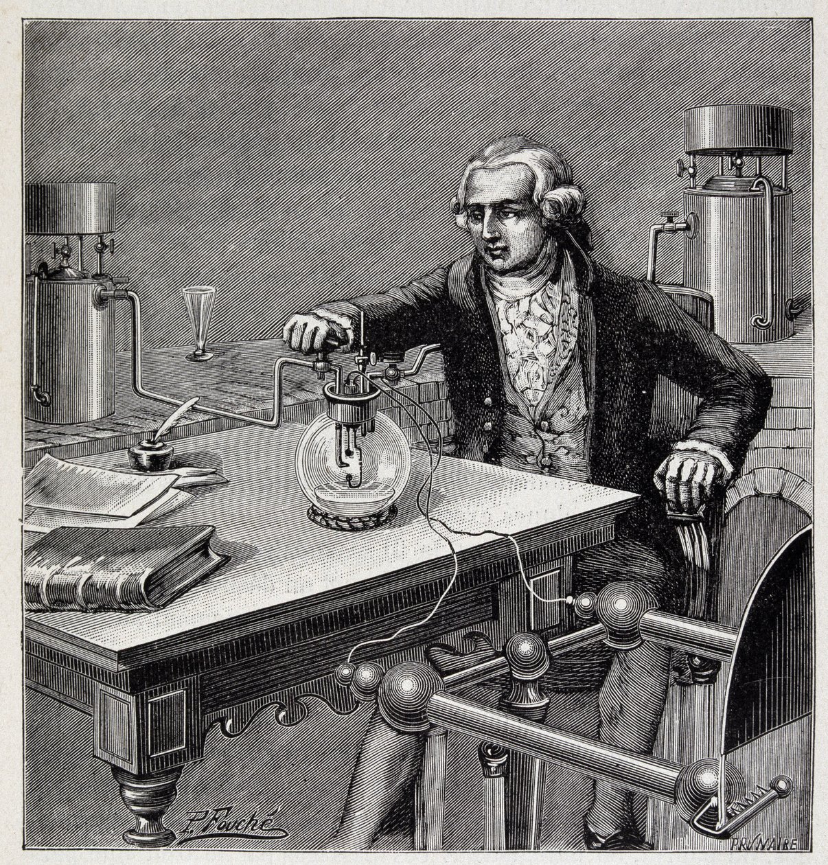 Antoine Laurent de Lavoisier (1743-1794) che conduce un esperimento - in 