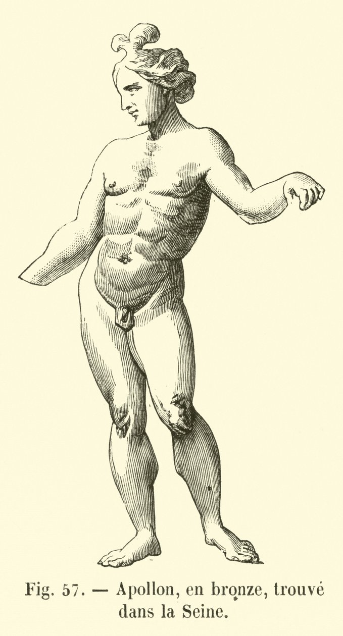Apollo, in bronzo, trovato nella Senna (incisione) da French School