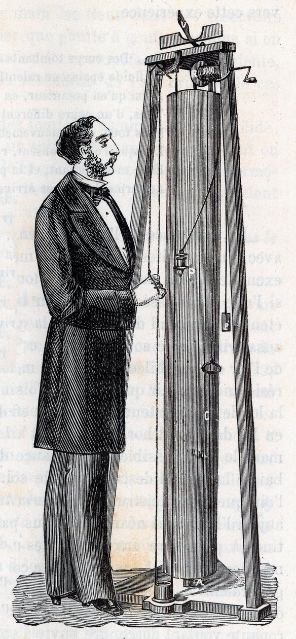 Apparecchio di Arthur Jules Morin (1795-1880) apparecchio per lo studio della caduta dei corpi - Incisione in "Scienze alla portata di tutti - Fisica e chimica popolari" di Alexis Clerc - Fine XIX secolo - Collezione privata da French School