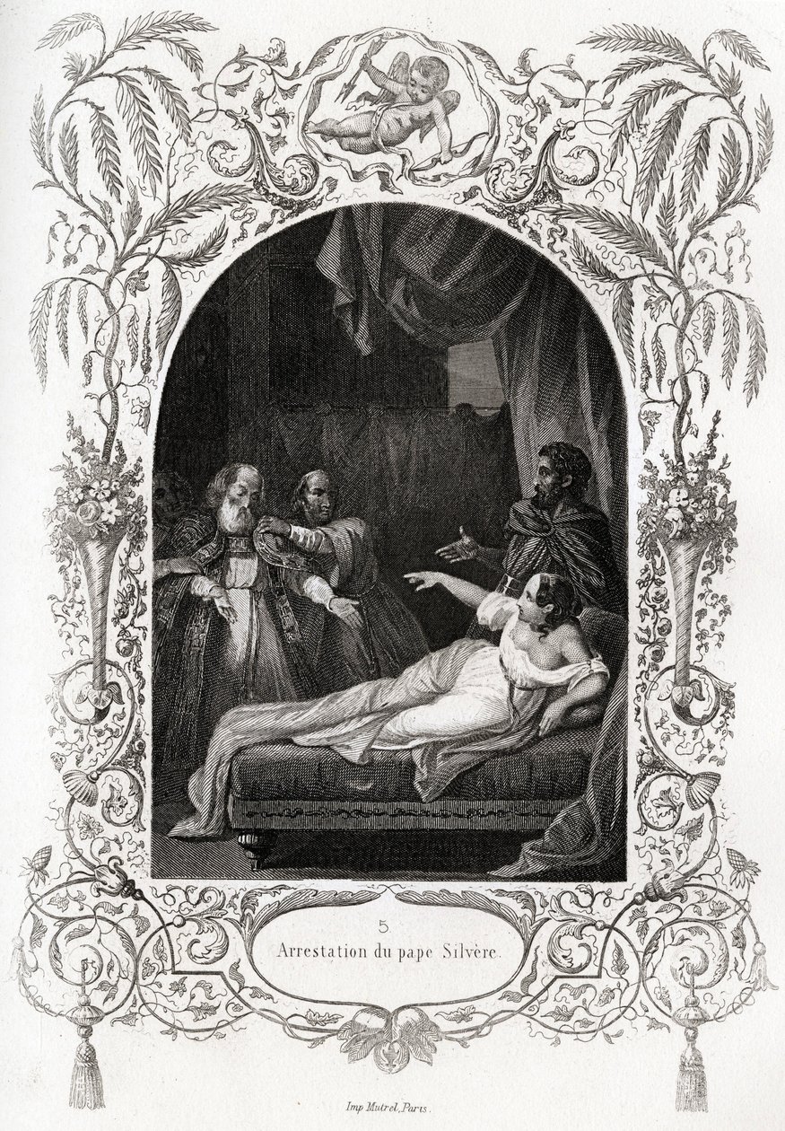 Arresto di Papa Silverio. Incisione per illustrare Histoire des popes di Maurice Lachatre, librairie du progres, Parigi. da French School