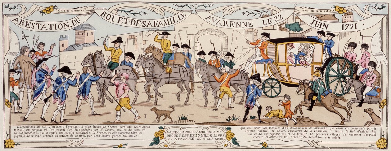 Arresto del re e della sua famiglia a Varennes il 22 giugno 1791 da French School