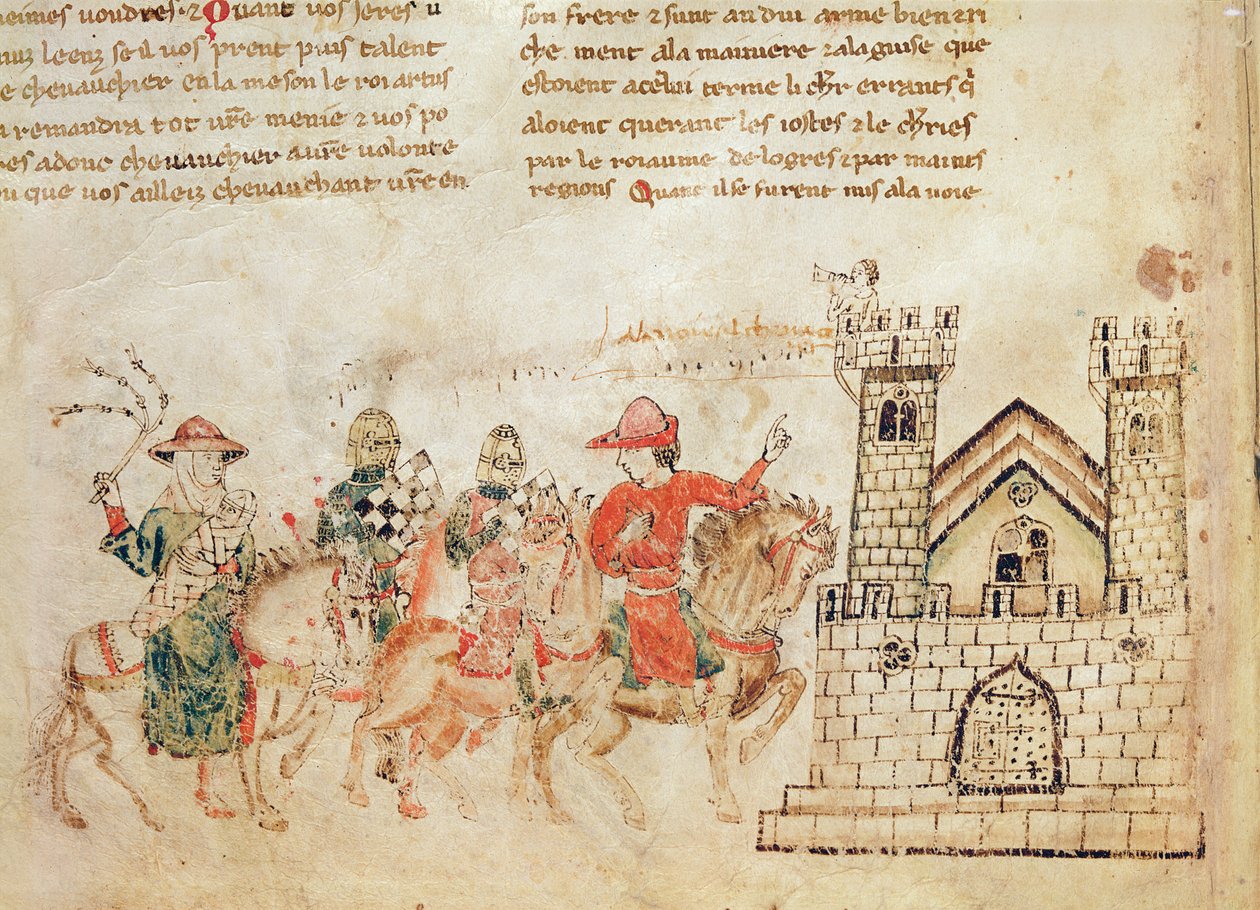 Arrivo degli ambasciatori al castello di Re Artù, dal Roman de Meliadus da French School