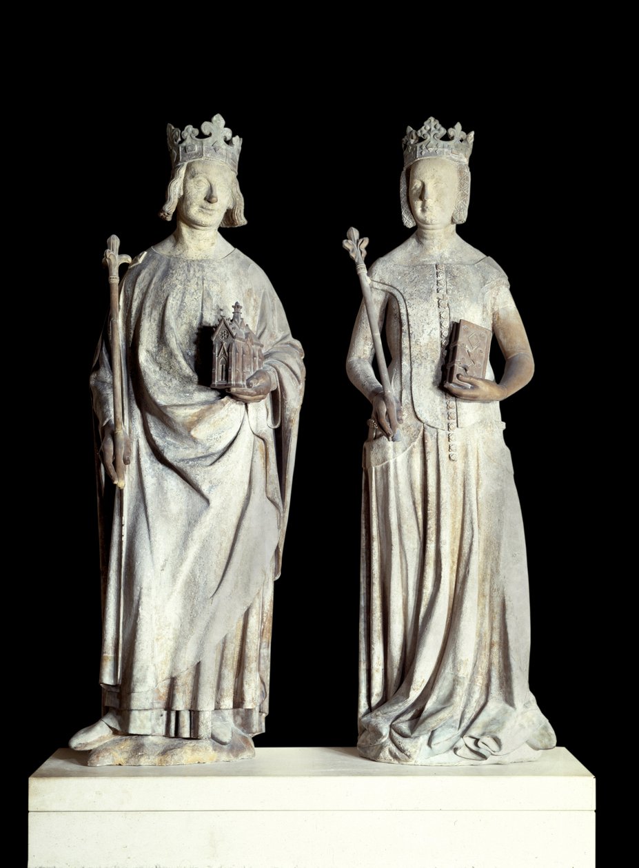 Arte Francese: Statue del Re di Francia Carlo V detto Carlo il Saggio e della Regina di Francia Jeanne de Bourbon da French School