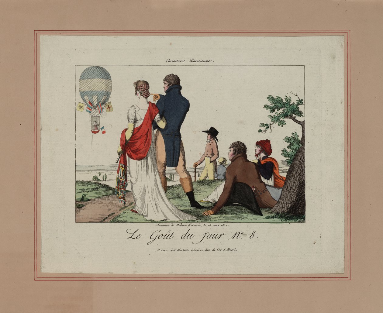 Ascensione di Madame Garnerin, il 28 marzo 1802 (incisione colorata) da French School
