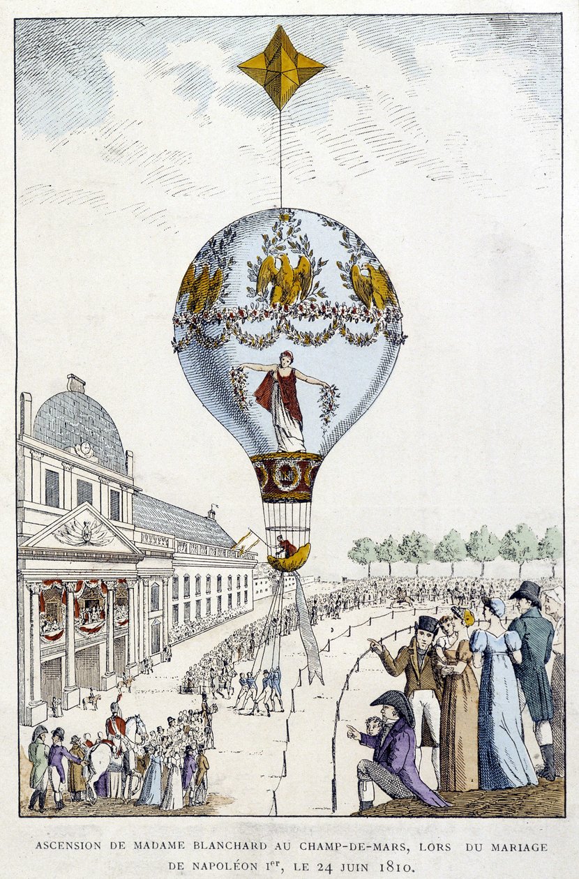 Ascensione di Madame de Blanchard a Champs-de-Mars, al matrimonio di Napoleone I, 24 giugno da French School