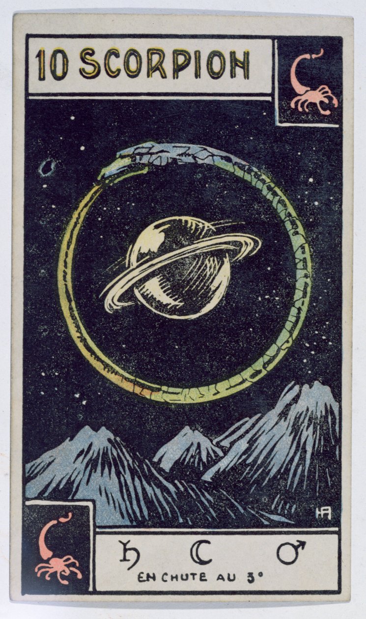 Carta dei tarocchi astrologici raffigurante lo Scorpione da French School