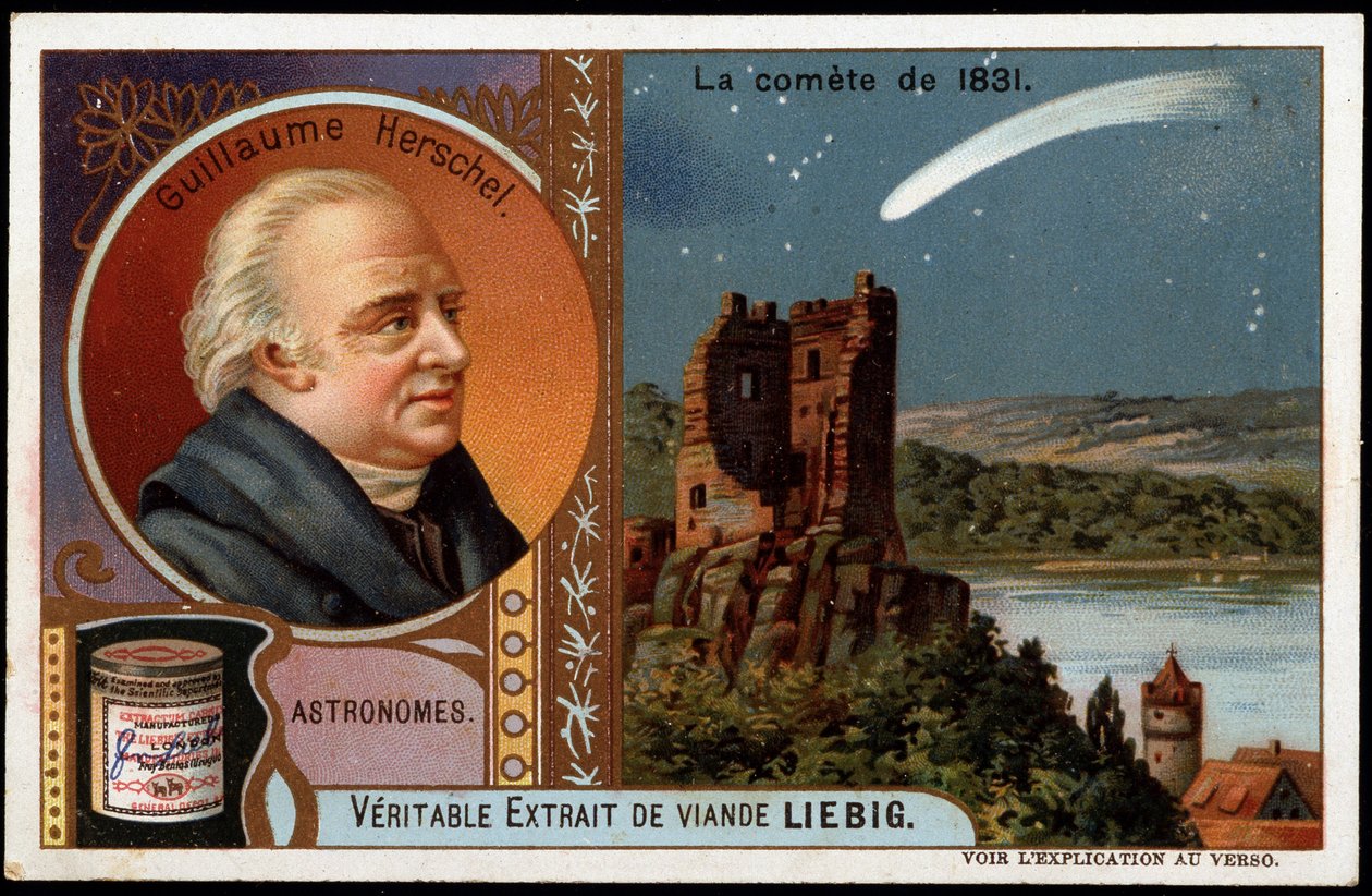 Astronomia: la cometa del 1831, con il ritratto di William Herschel (Friedrich Wilhelm Herschel) (1738-1822) - cromolitografia Liebig da French School