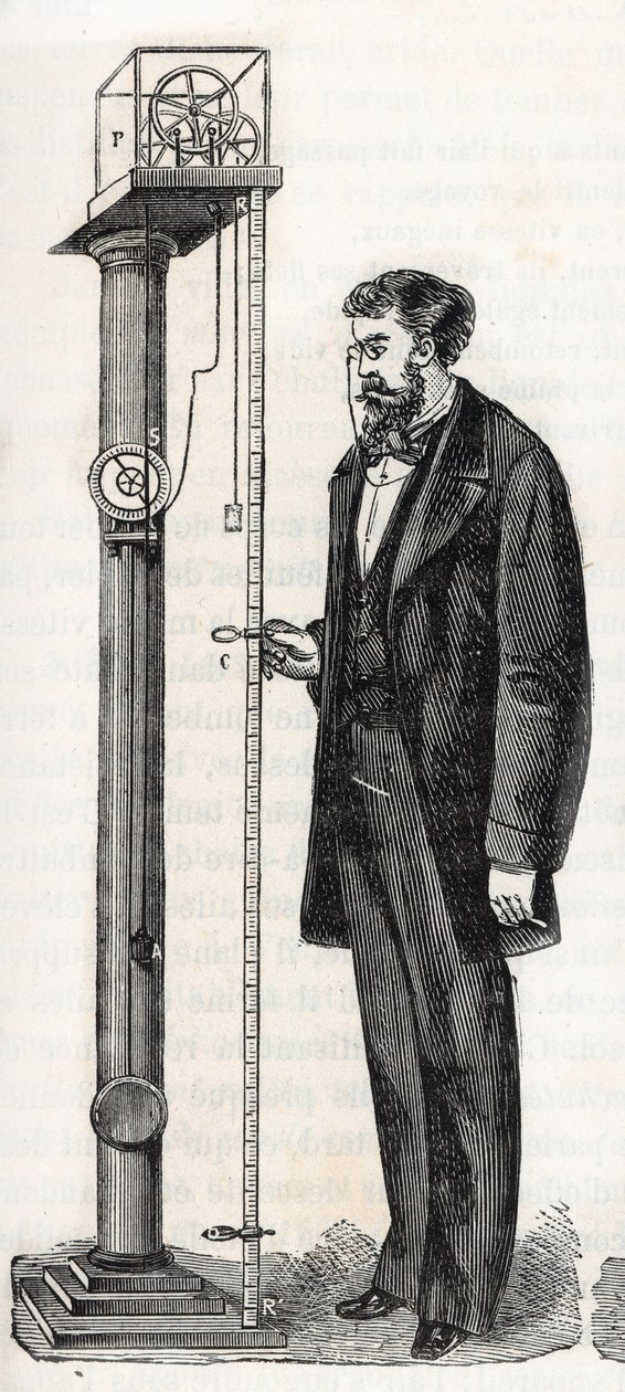 Macchina di Atwood inventata nel 1784 da George Atwood (1745-1807) - Incisione in "Sciences made available to all - Popular physics and chemistry" di Alexis Clerc - Fine XIX secolo - Collezione privata da French School