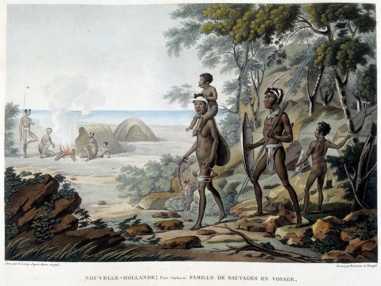 Famiglia aborigena australiana in viaggio da French School