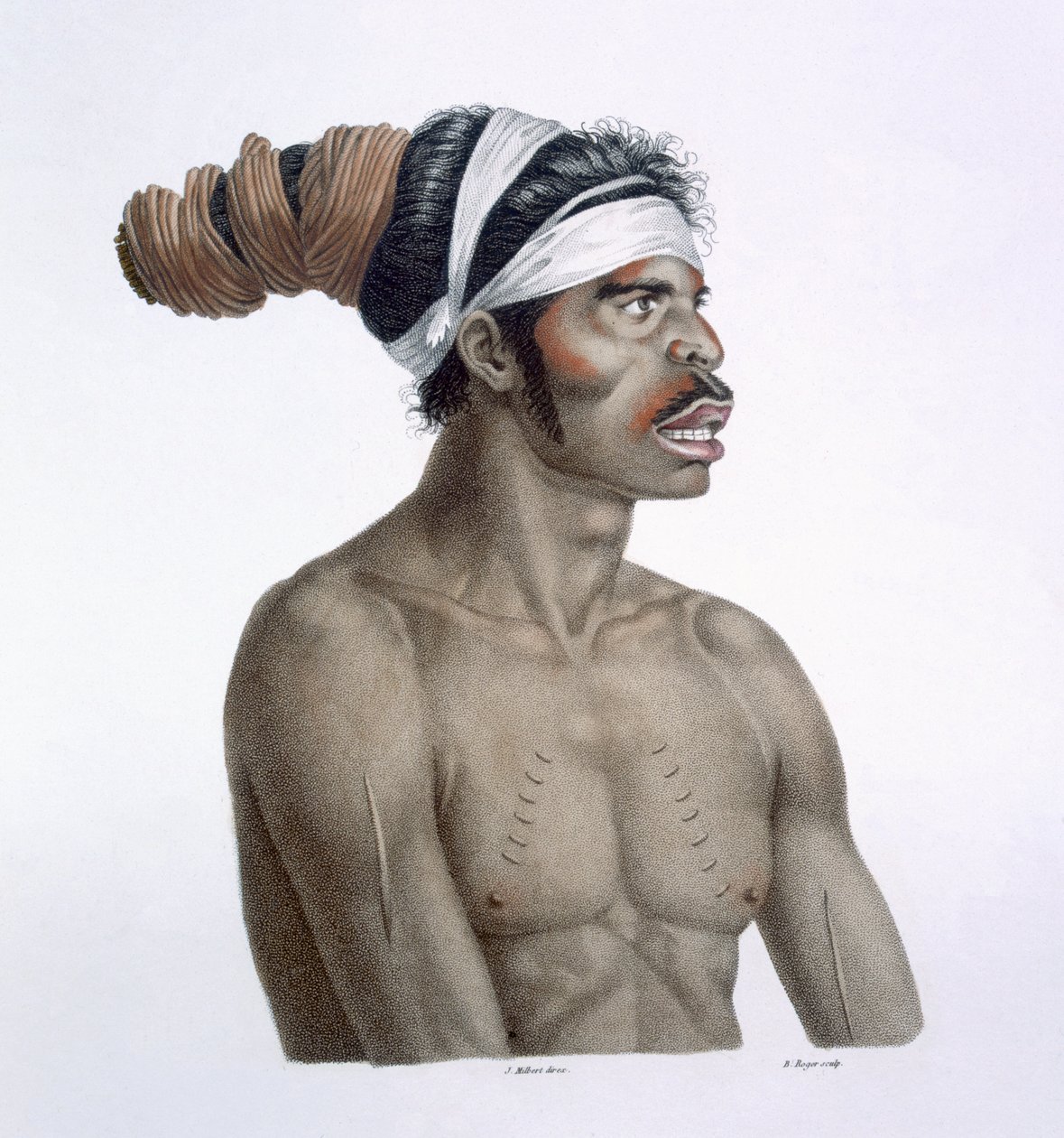 Aborigeno australiano, un uomo chiamato Cour-rou-bari-gal, da New Holland, 1812 da French School