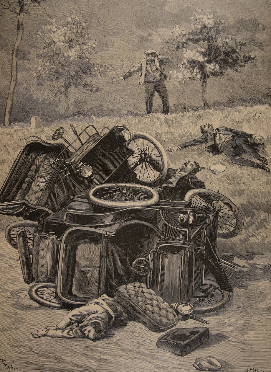 Incidente automobilistico, illustrazione da Le Petit Journal: Supplement illustre, 1898 da French School