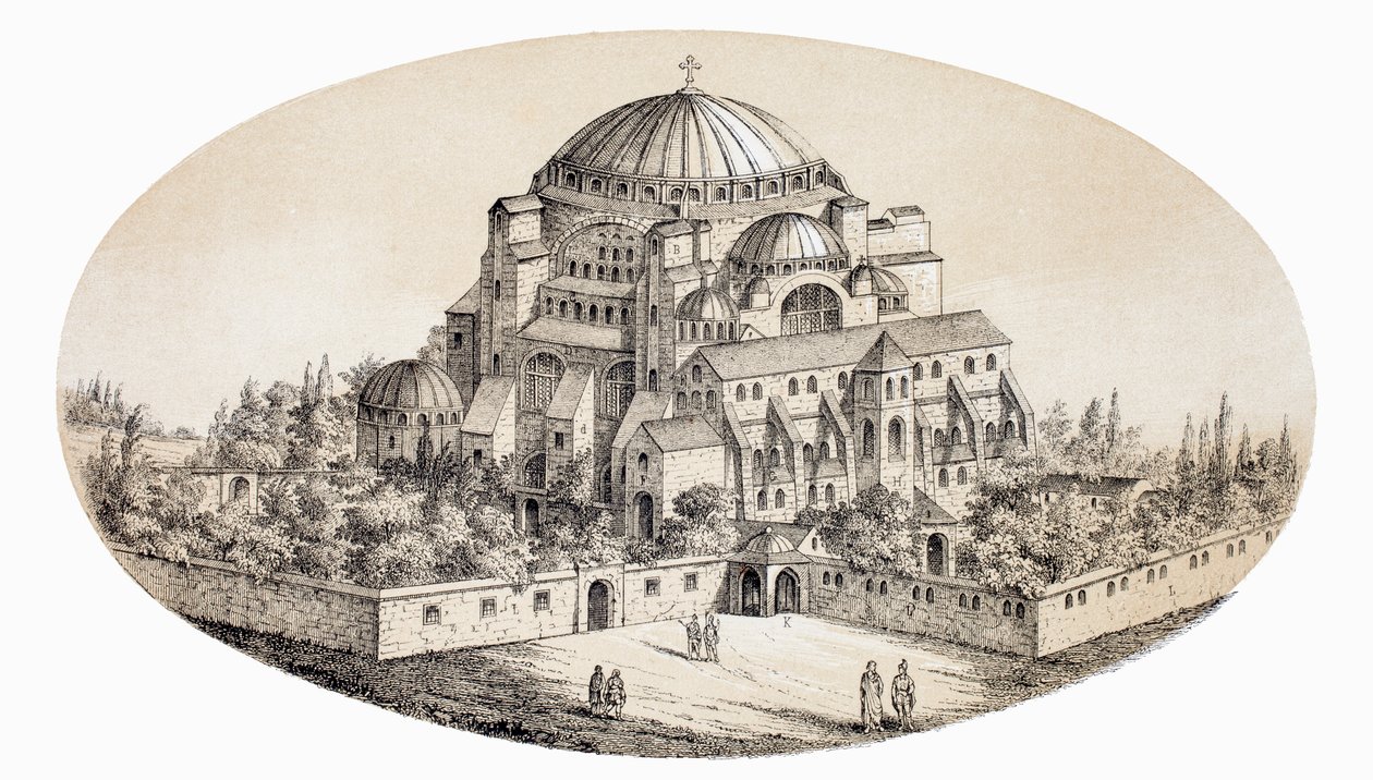 Aya Sofya Camii o Basilica di Santa Sofia, Istanbul, Turchia, da un