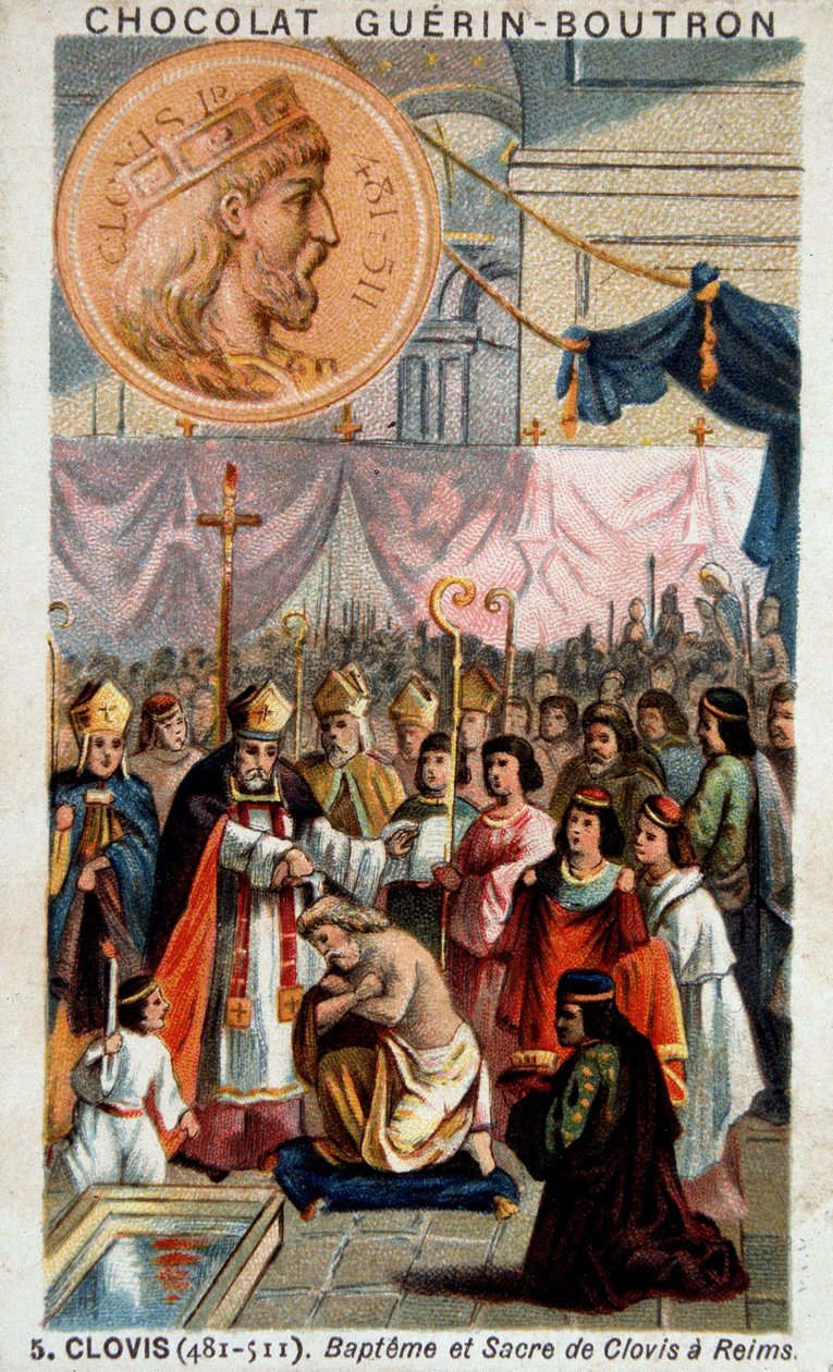 Battesimo e incoronazione di Clodoveo nella Cattedrale di Reims, 25 dicembre 496, da San Remigio, vescovo di Reims da French School