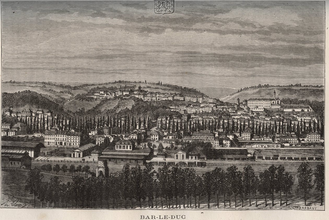 Bar-le-Duc - dipartimento della Mosa - incisione in "La France illustrée: geografia, storia, amministrazione statistica" di V.A. Malte-Brun. 1884 da French School