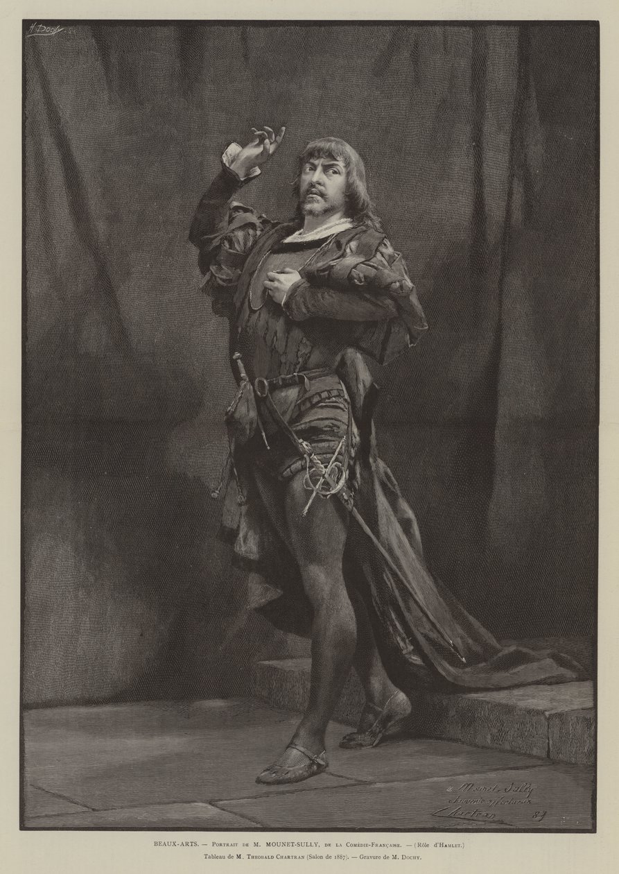 Beaux-Arts, Ritratto di Mounet-Sully, della Comedie-Francaise, ruolo di Amleto (incisione) da French School