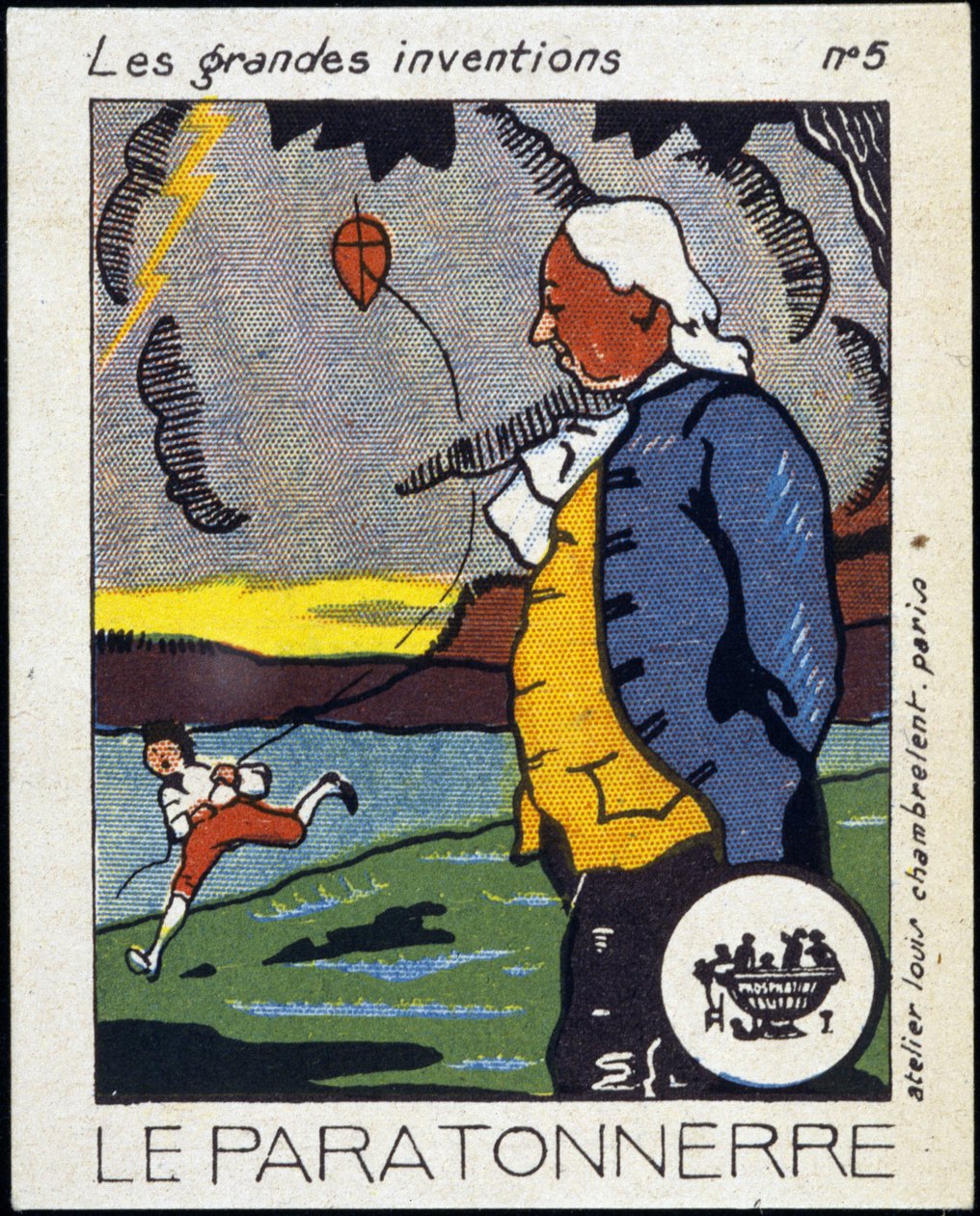 Benjamin Franklin, politico e fisico americano (1706-1790) e il parafulmine (l
