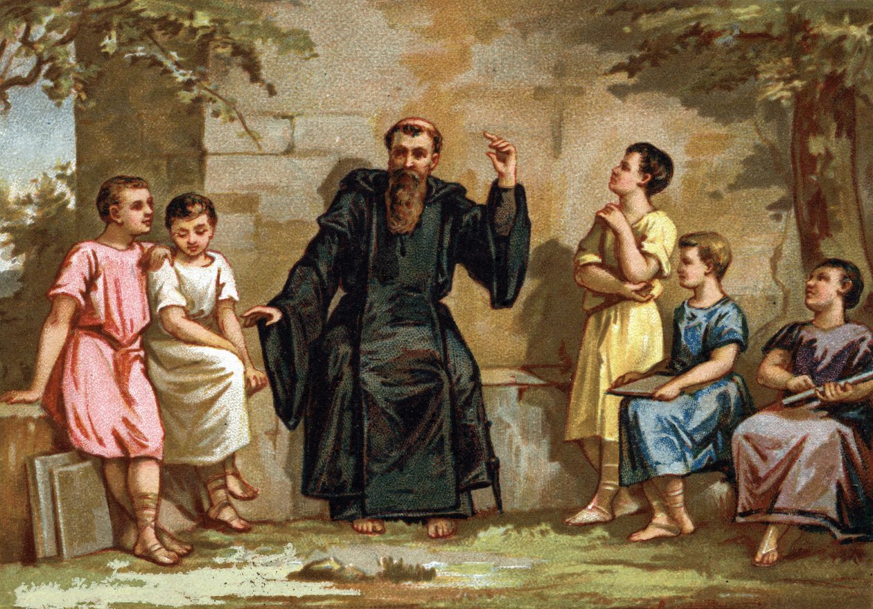 Benedetto da Norcia, o San Benedetto, insegna la sua regola ai figli