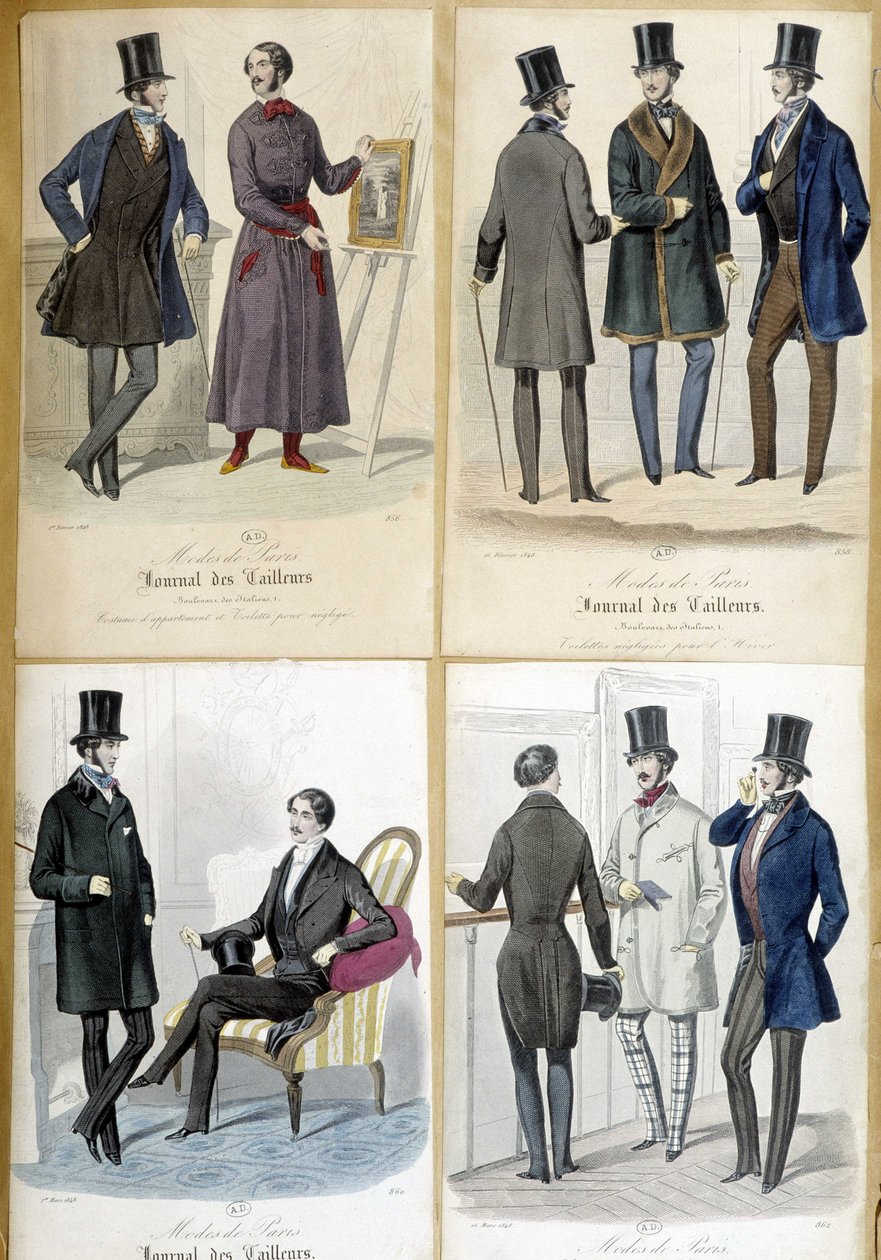 Tavole che illustrano la moda maschile dal "Journal des tailors" del 1848. da French School