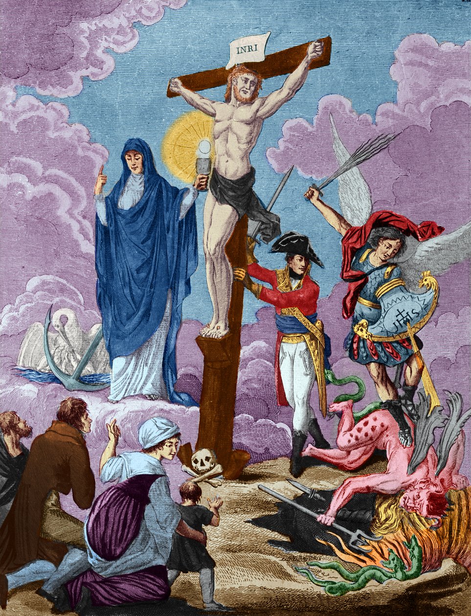 Bonaparte, restauratore della religione e sostenitore della Croce, Allegoria sul Concordato, 1802 da French School