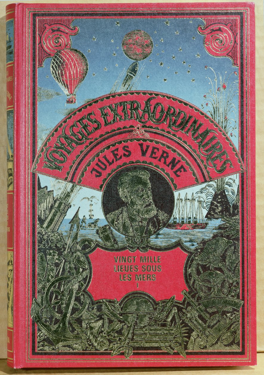 Copertina del libro 20.000 leghe sotto i mari di Jules Verne, 1870 da French School