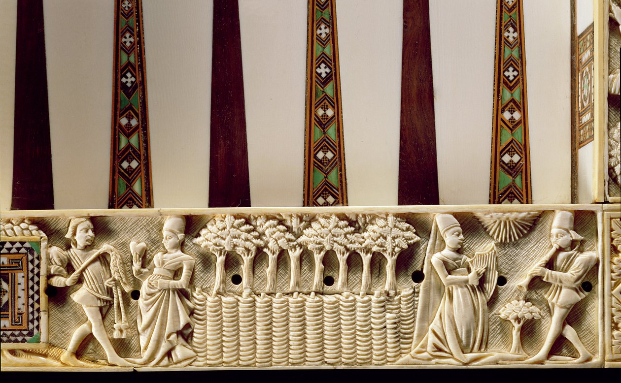 Bordo di una tavola da backgammon raffigurante una coppia di amanti, 1415 da French School