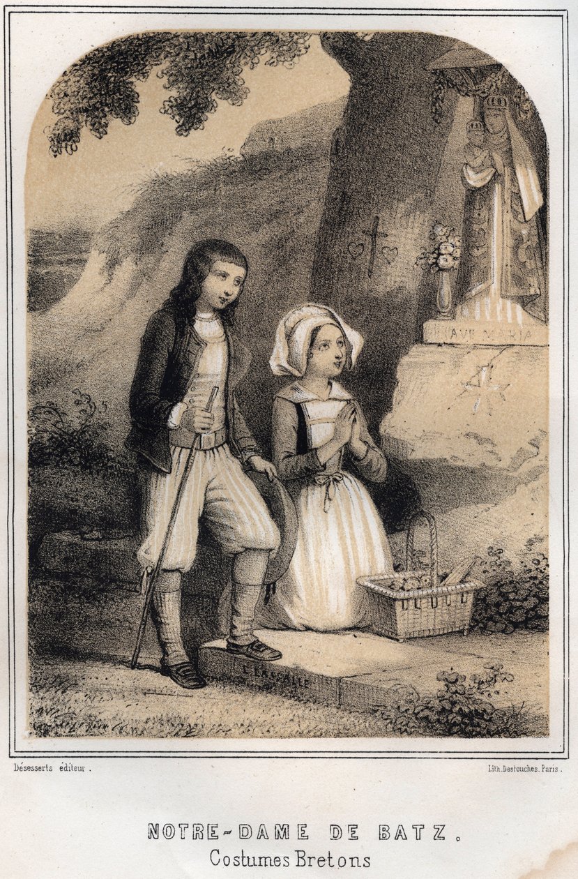 Costumi bretoni - Notre-Dame de Batz - incisione in "Le serate di mio zio ricordi e racconti di viaggi" di MORING MICHEL - Fine XIX secolo da French School