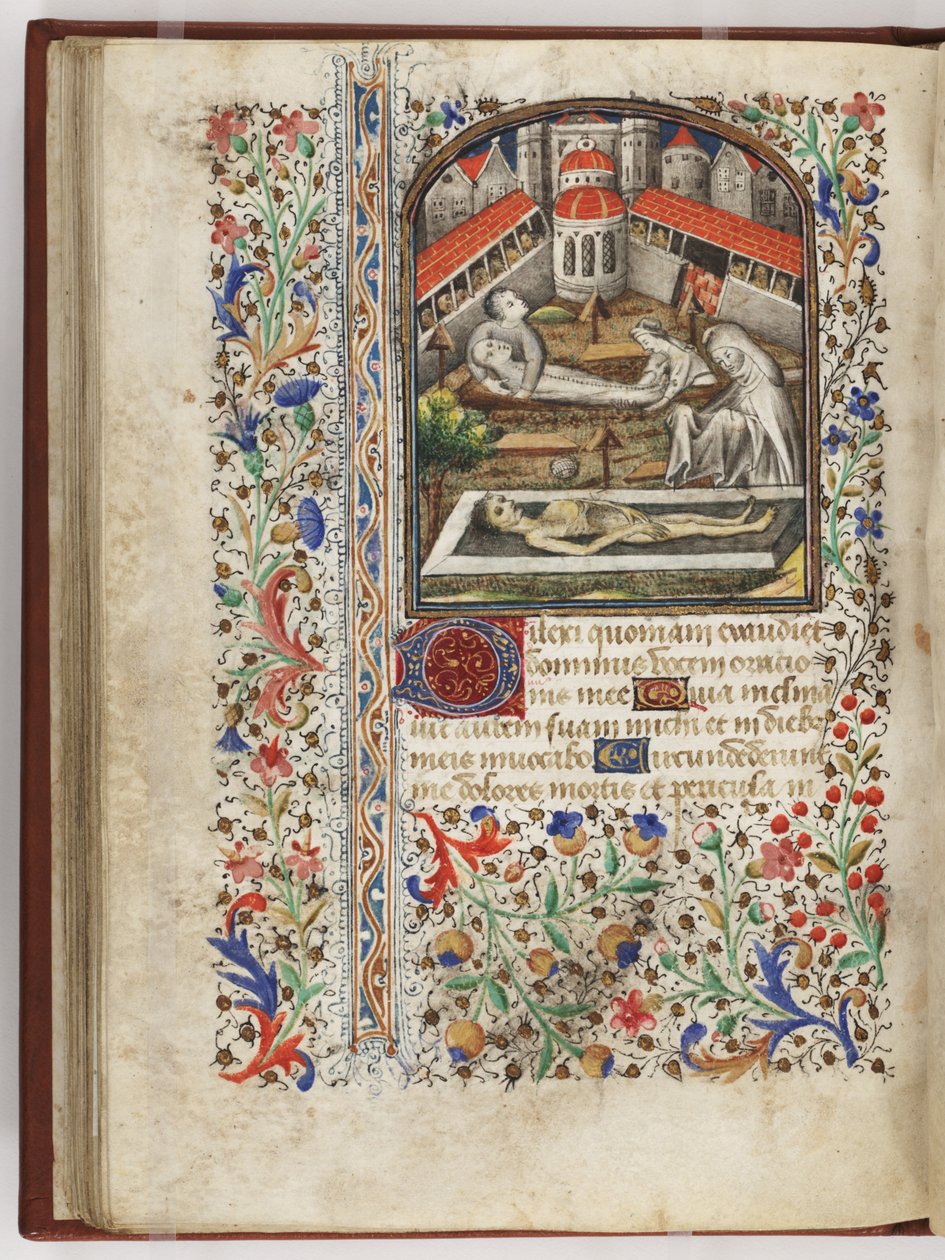 Sepoltura dei morti, illustrazione dal "Libro delle Ore", Parigi, 1440-60 circa (pergamena) da French School